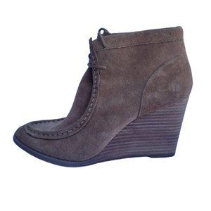 Lucky Brand Stacked Wedge Ankle Bootie Womens Size 9 Tan Leather
